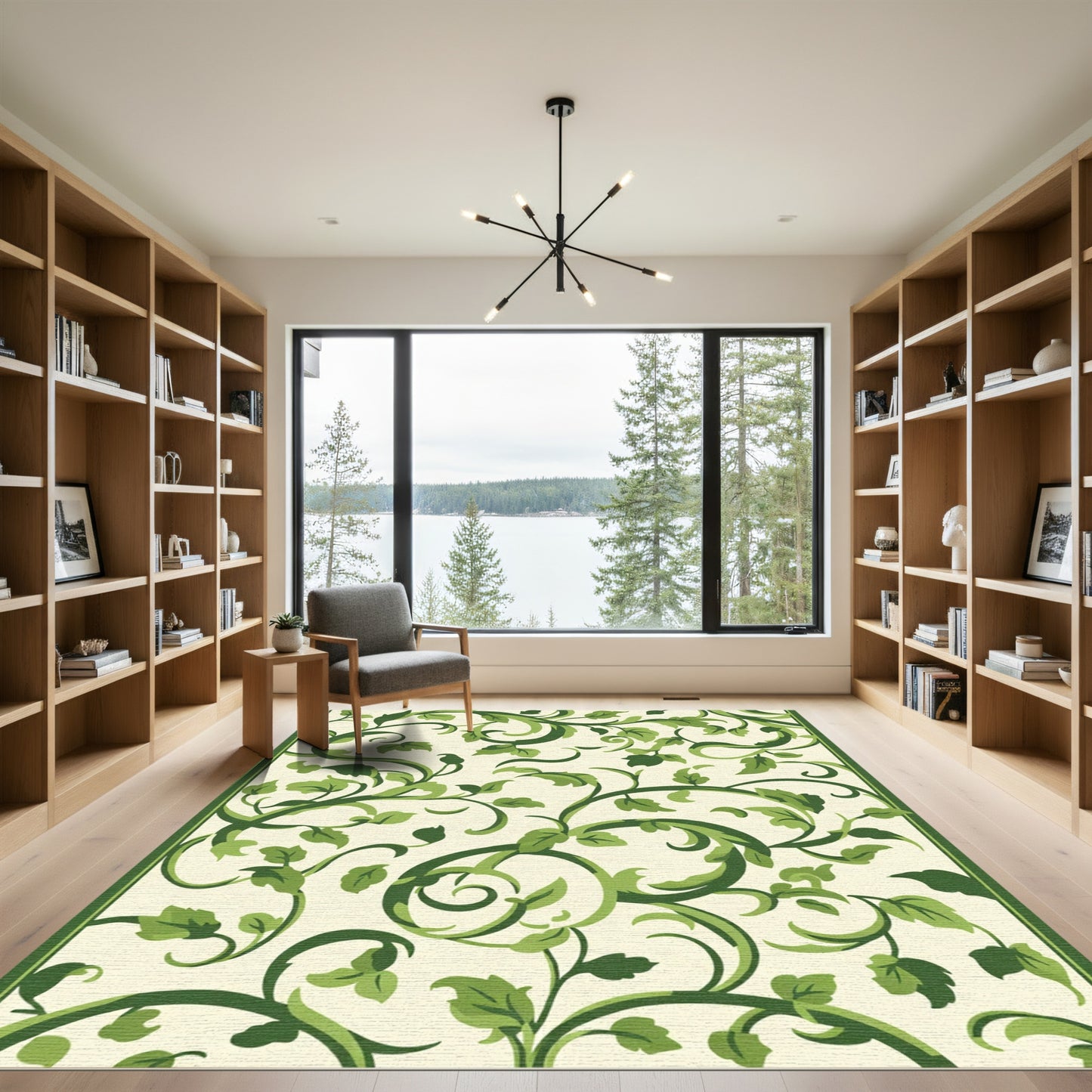 Verdant Green Vine Scroll Rug