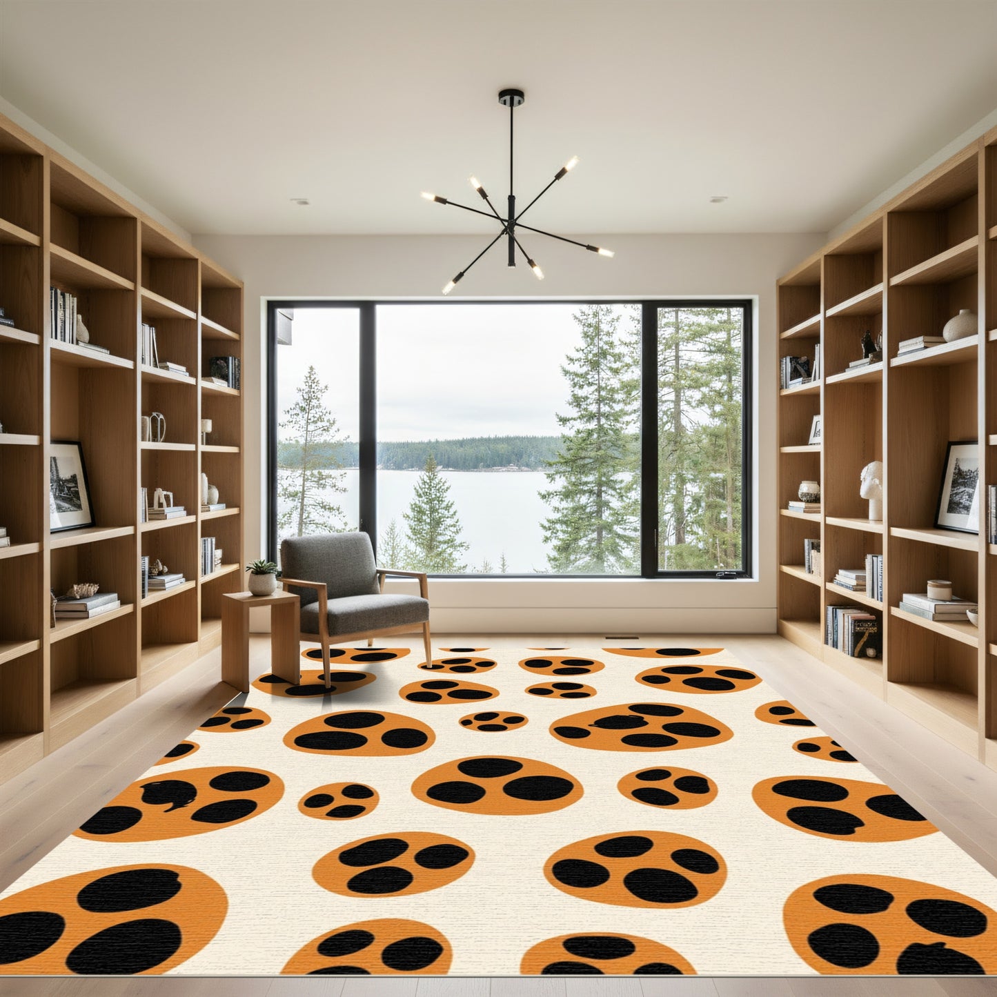 Orange Black Spotty Texture Oval Rug