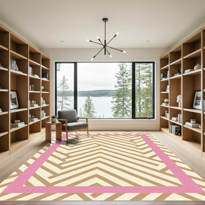 Pink Bordered Herringbone Lines Rug