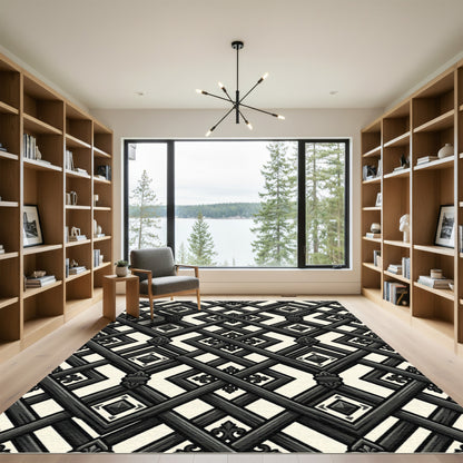 Gothic Charcoal Lattice Fleur Diamond Grid Rug