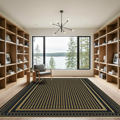Gold Dot Bordered Black Area Rug