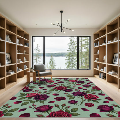 Romantic Deep Red Rose Garden Rug