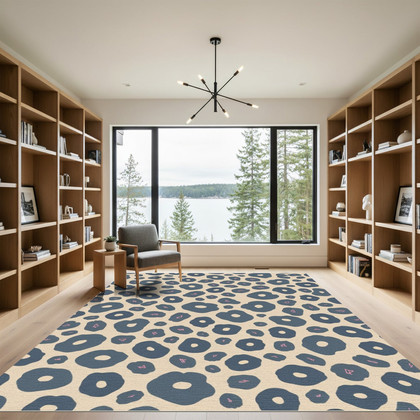 Navy Blue Abstract Animal Spots Rug