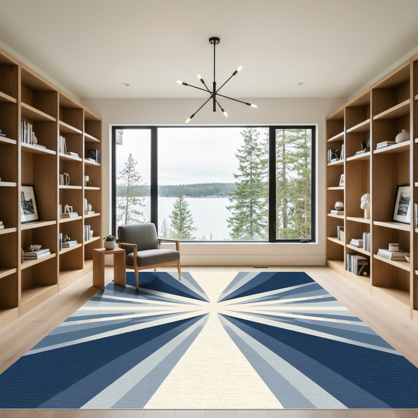 Radiant Deep Blue Sunburst Rug