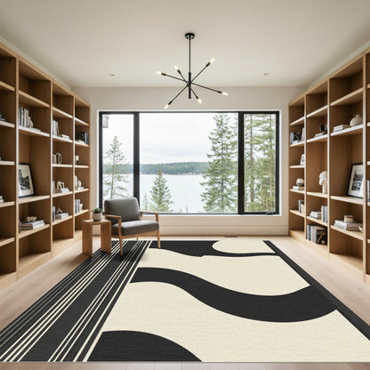 Monochromatic Abstract Wave Stripes Rug