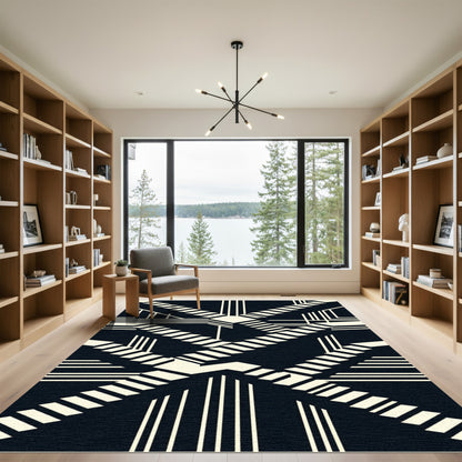 Monochrome Geometric Staircase Illusion Rug