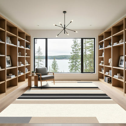 Neutral Earth Tones Striped Geometric Areas Rug