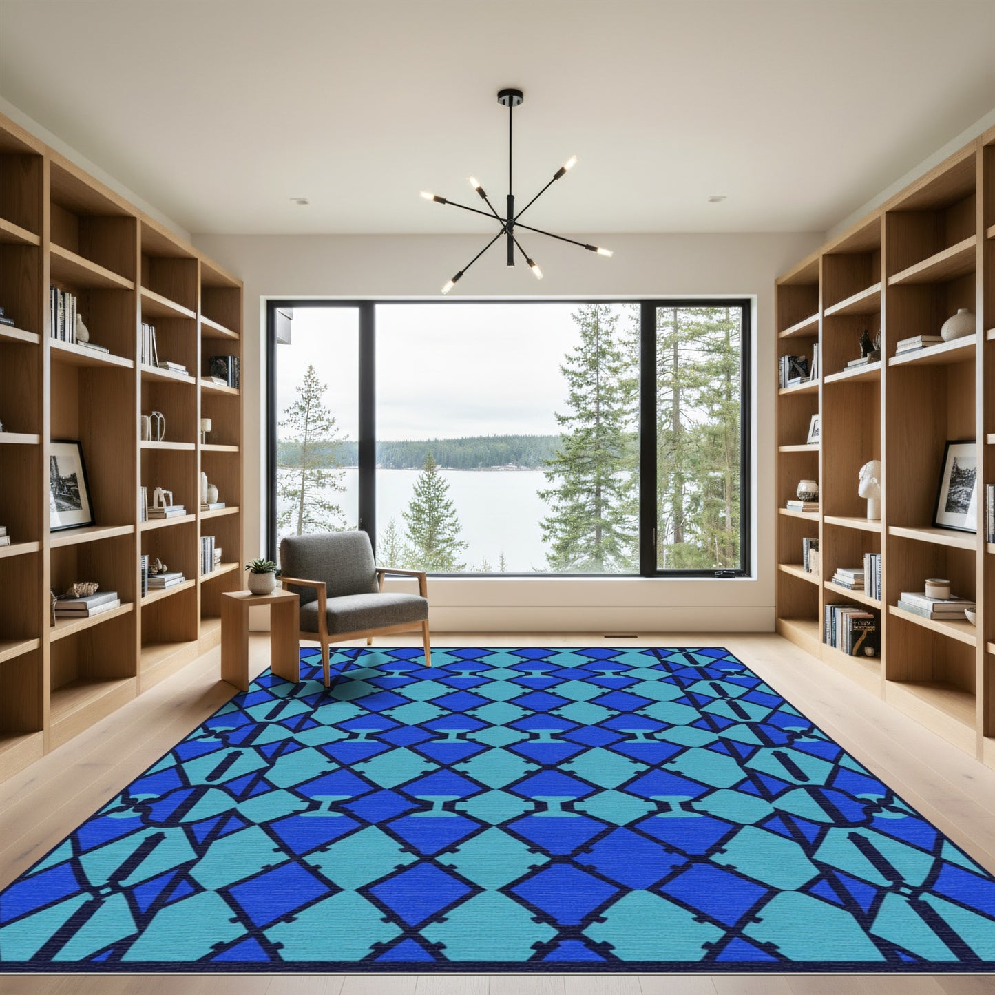 Sapphire Blue Diamond Lattice Rug