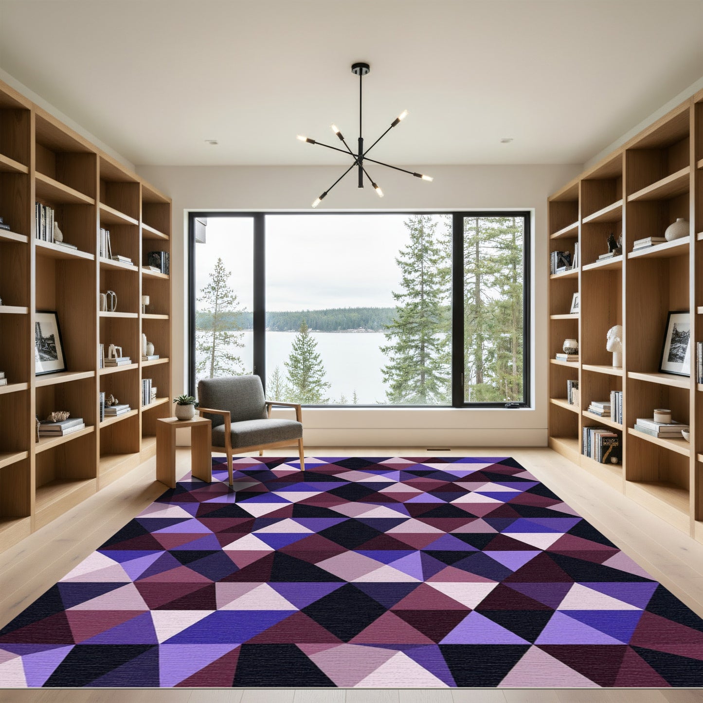 Geometric Triangles in Deep Violet Tones Rug