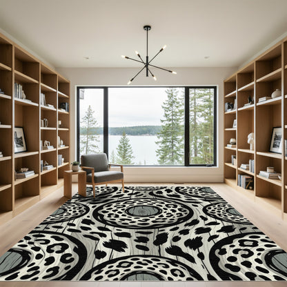 Monochromatic Leopard Rings Wood Grain Rug