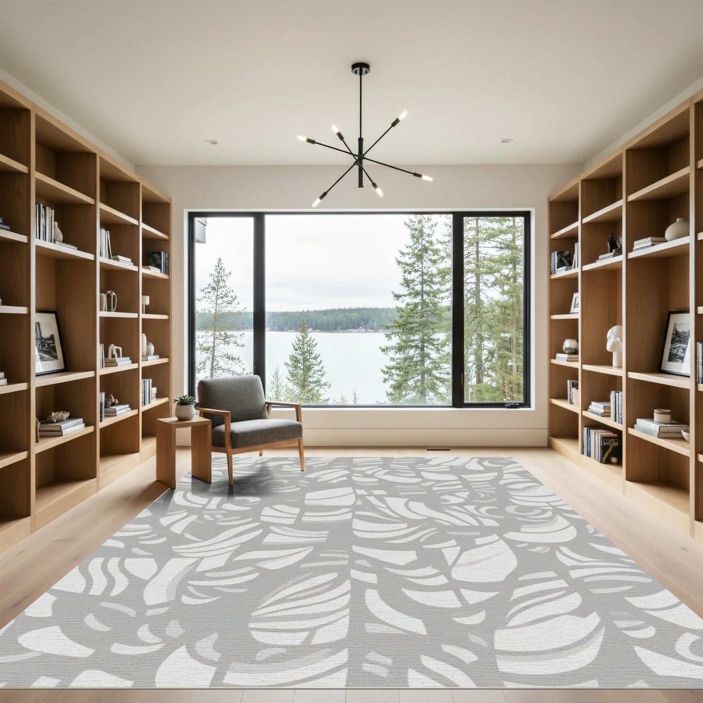 Abstract Gray Curving Lines Rug
