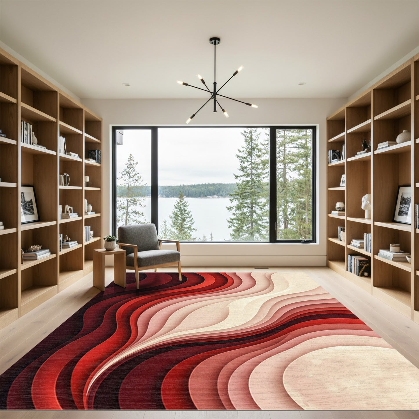 Crimson Red Gradient Wave Rug