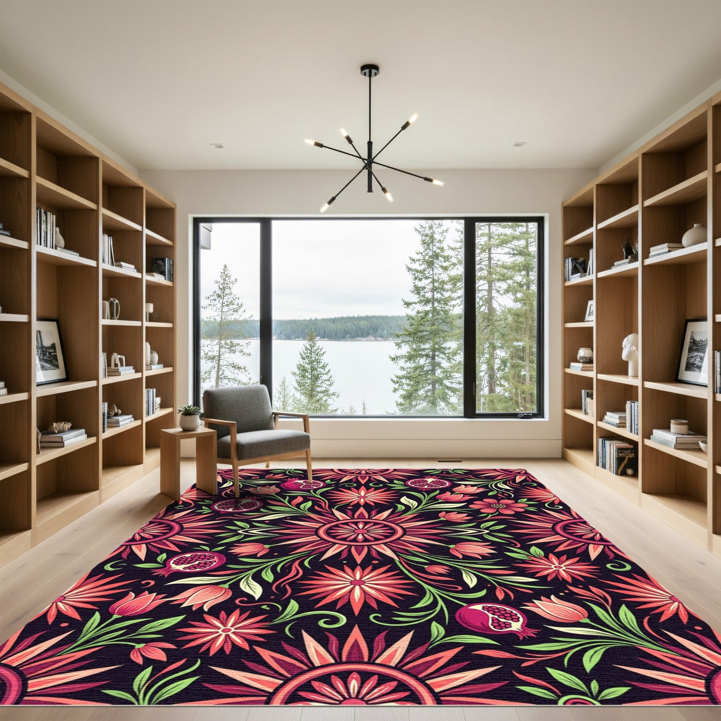 Radiant Pomegranate Floral Art Nouveau Rug