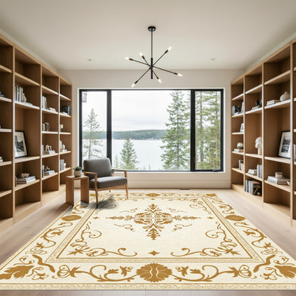 Gold Antique Floral Scroll Frame Rug