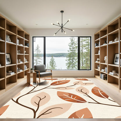 Earthy Autumn Leaf Branch Arrangement Rug