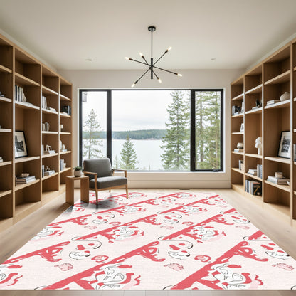 Coral Pink Abstract Sketchy Faces Rug