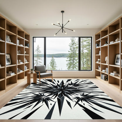 Monochromatic Sharp Angular Starburst Abstract Rug