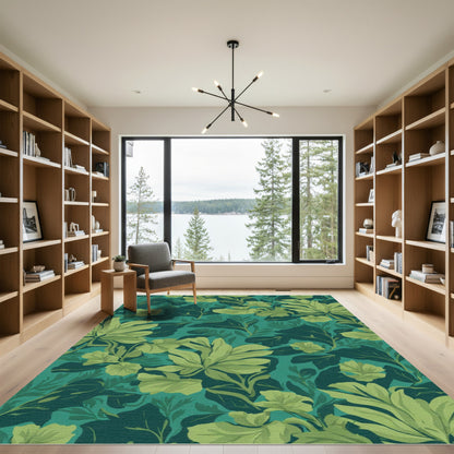 Green Tropical Leaves Lush Foliage Rug