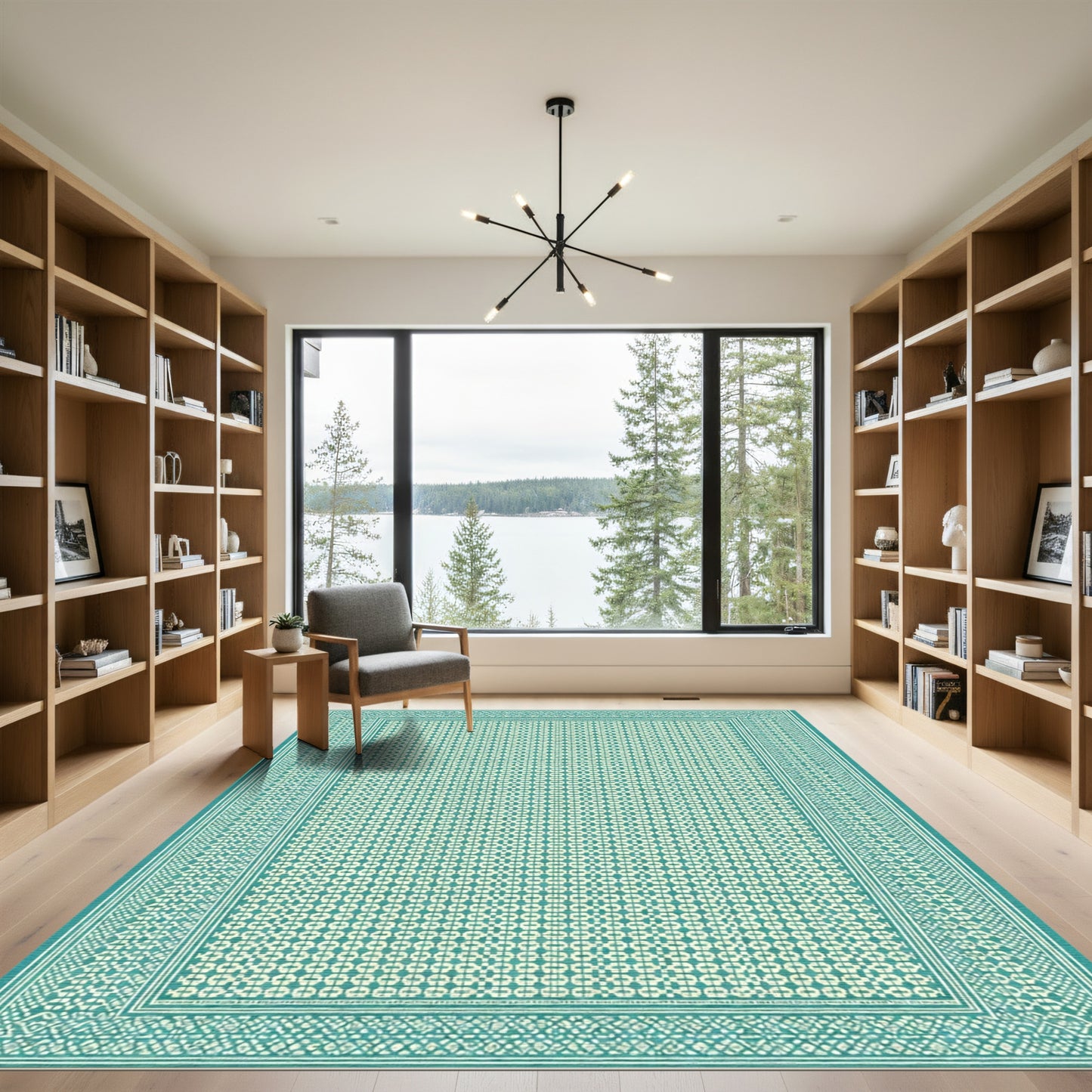 Teal Geometric Interlocking Circles Motif Rug