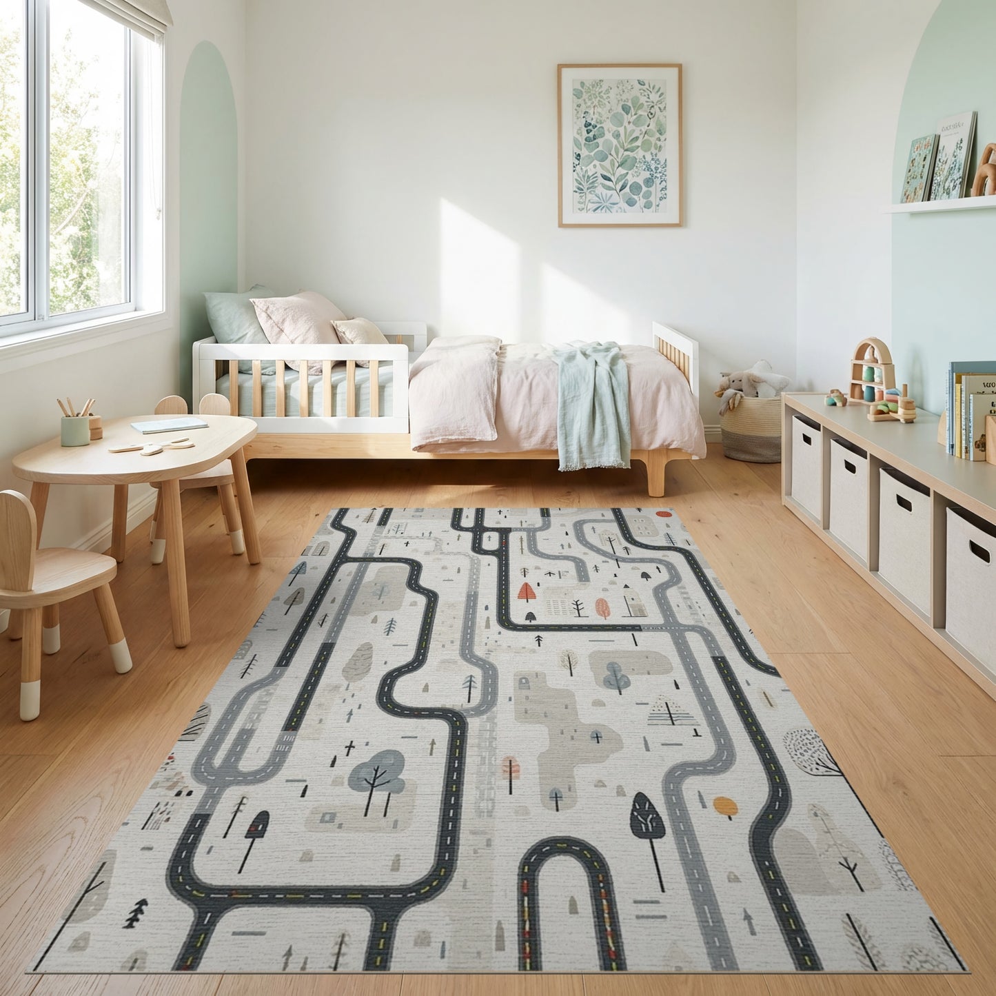 Whimsical Winding Roads Trees Cityscape Rug