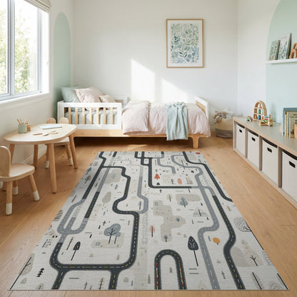 Whimsical Winding Roads Trees Cityscape Rug