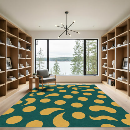 Verdant Gold Polka Droplet Composition Rug
