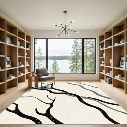 Minimalist Black Branch Wave Rug