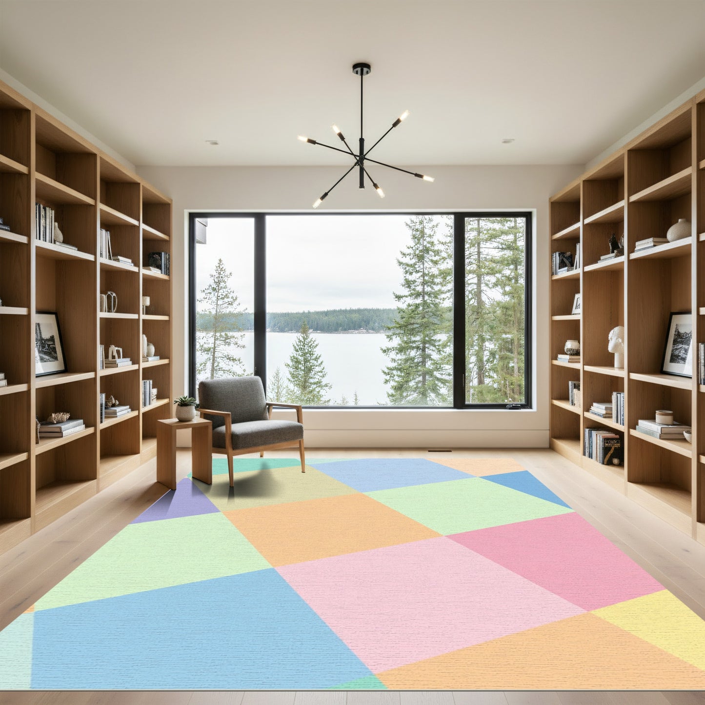 Pastel Geometric Squares Tonal Shift Rug