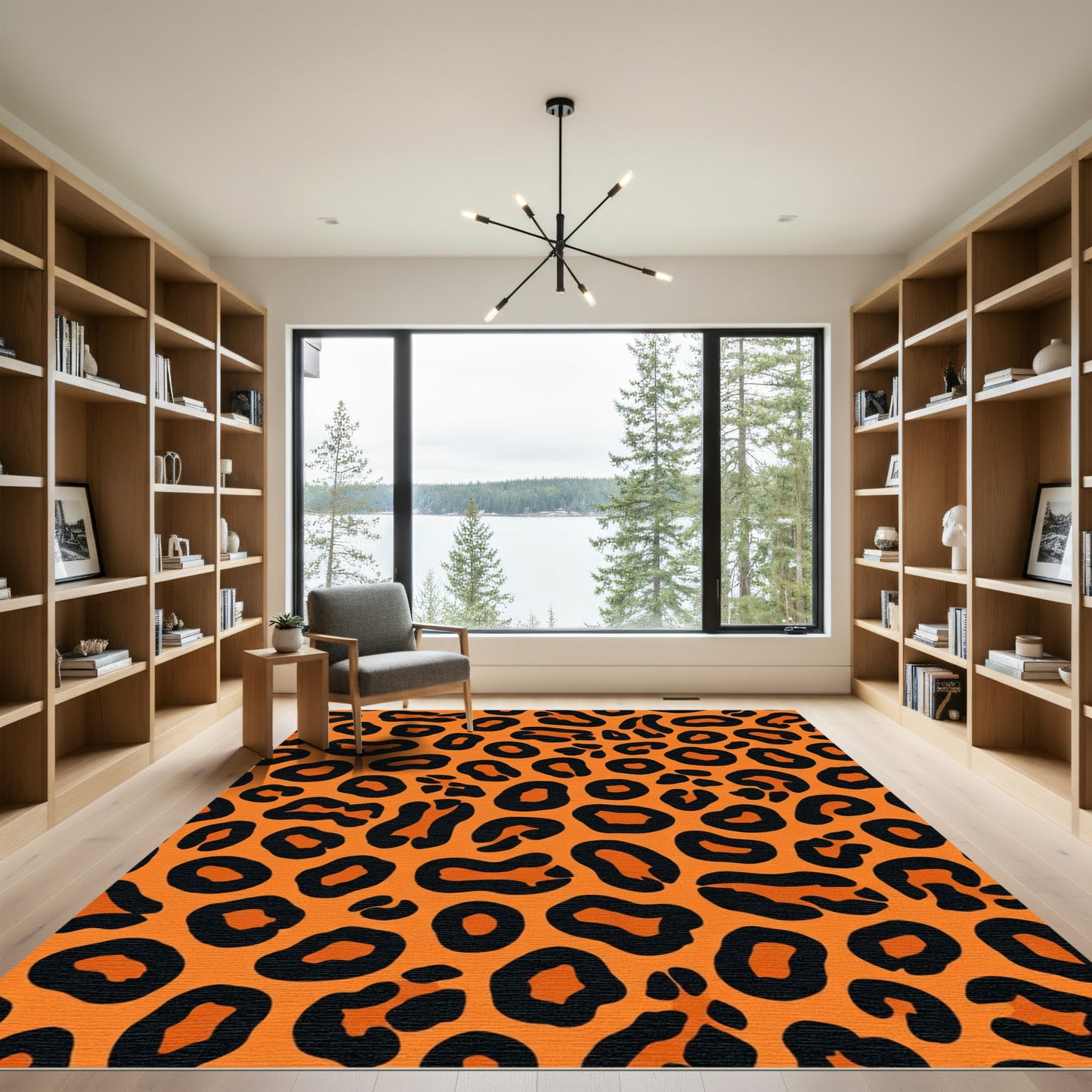 Orange Black Leopard Spots Rug