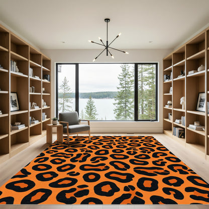 Orange Black Leopard Spots Rug