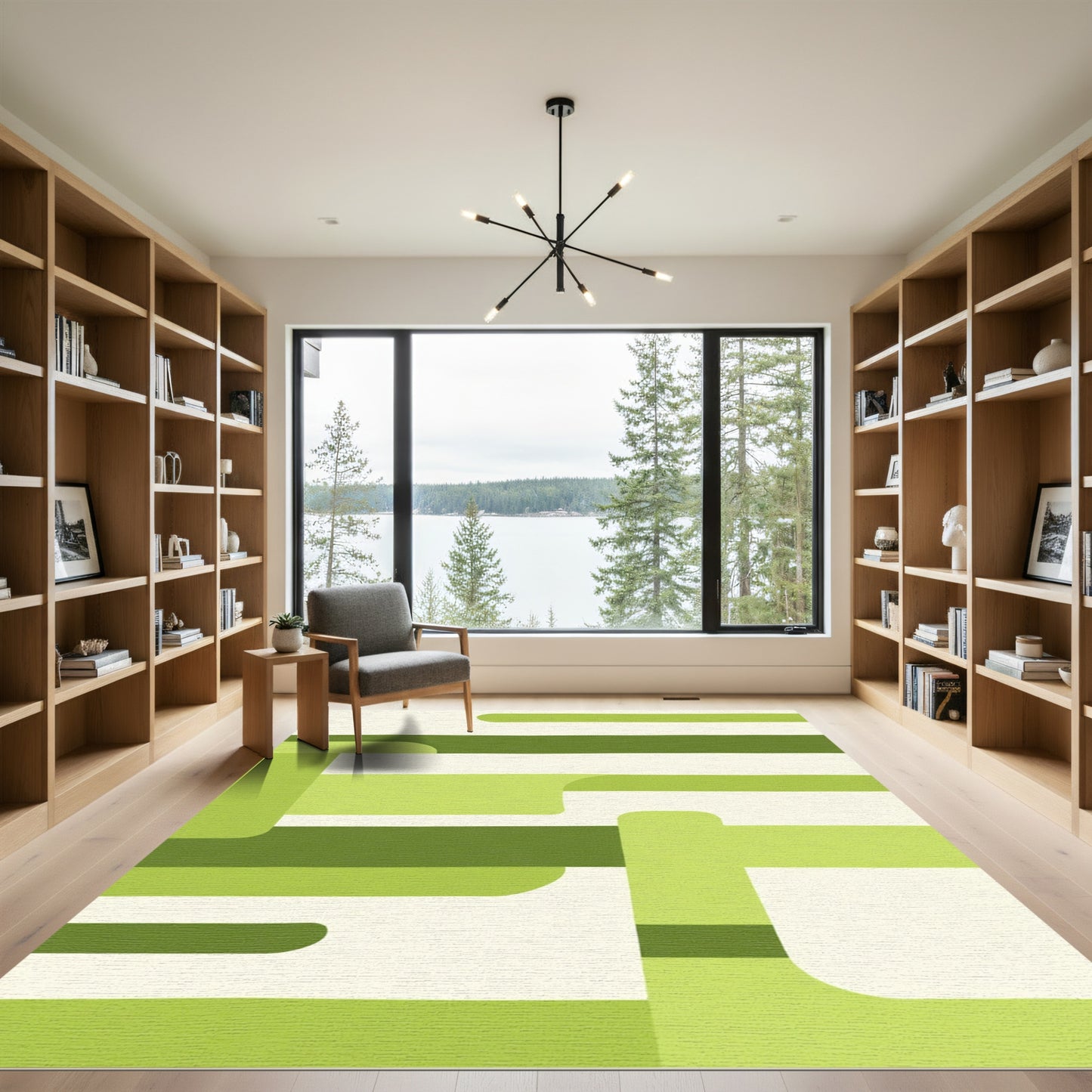 Abstract Green Layered Stripe Rug