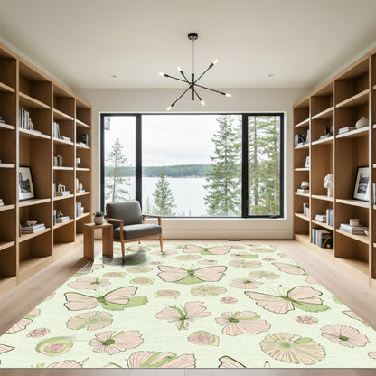 Pastel Butterflies Floral Garland Rug