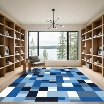 Deep Blue Geometric Color Block Rug