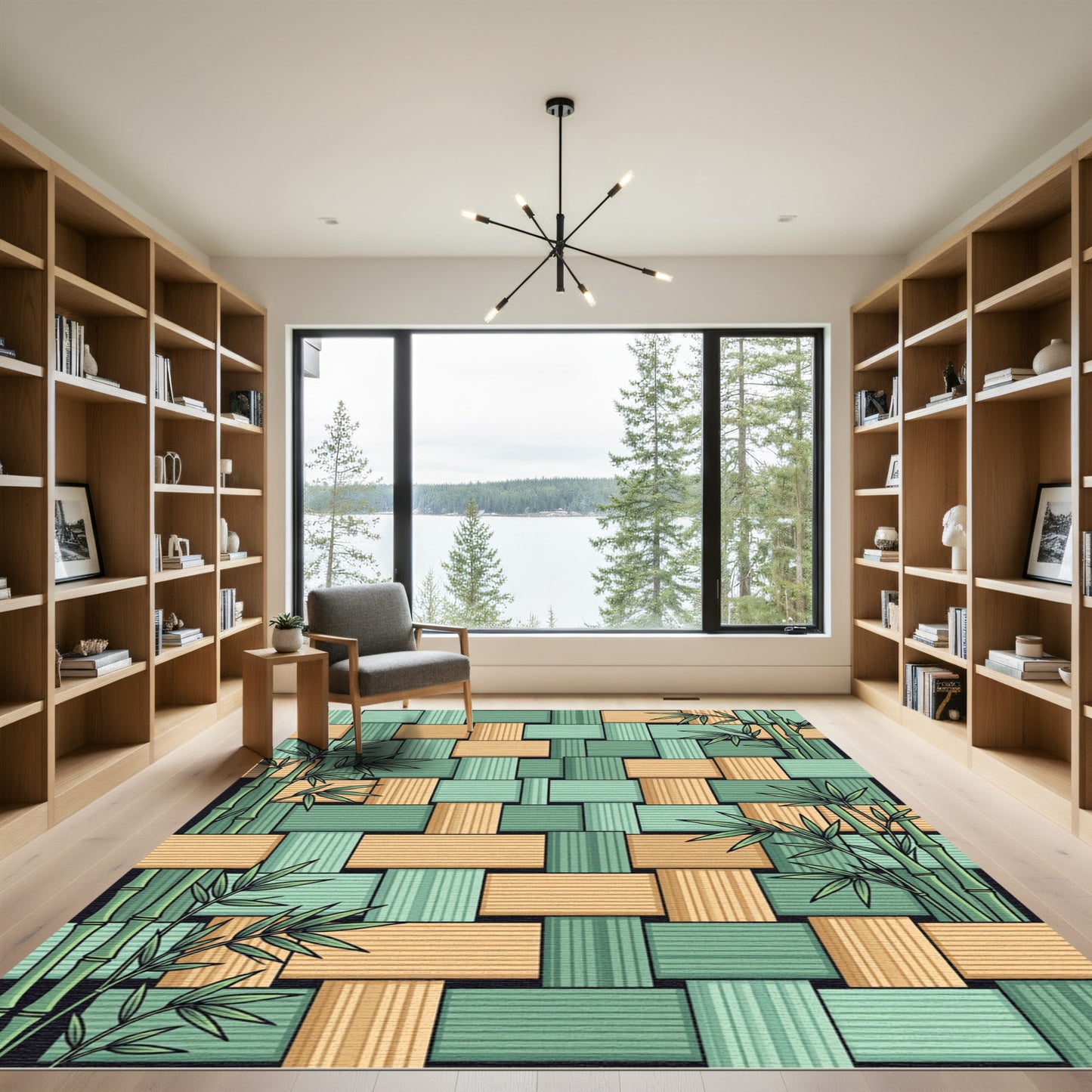 Woven Sage Bamboo Greenery Layered Plank Rug