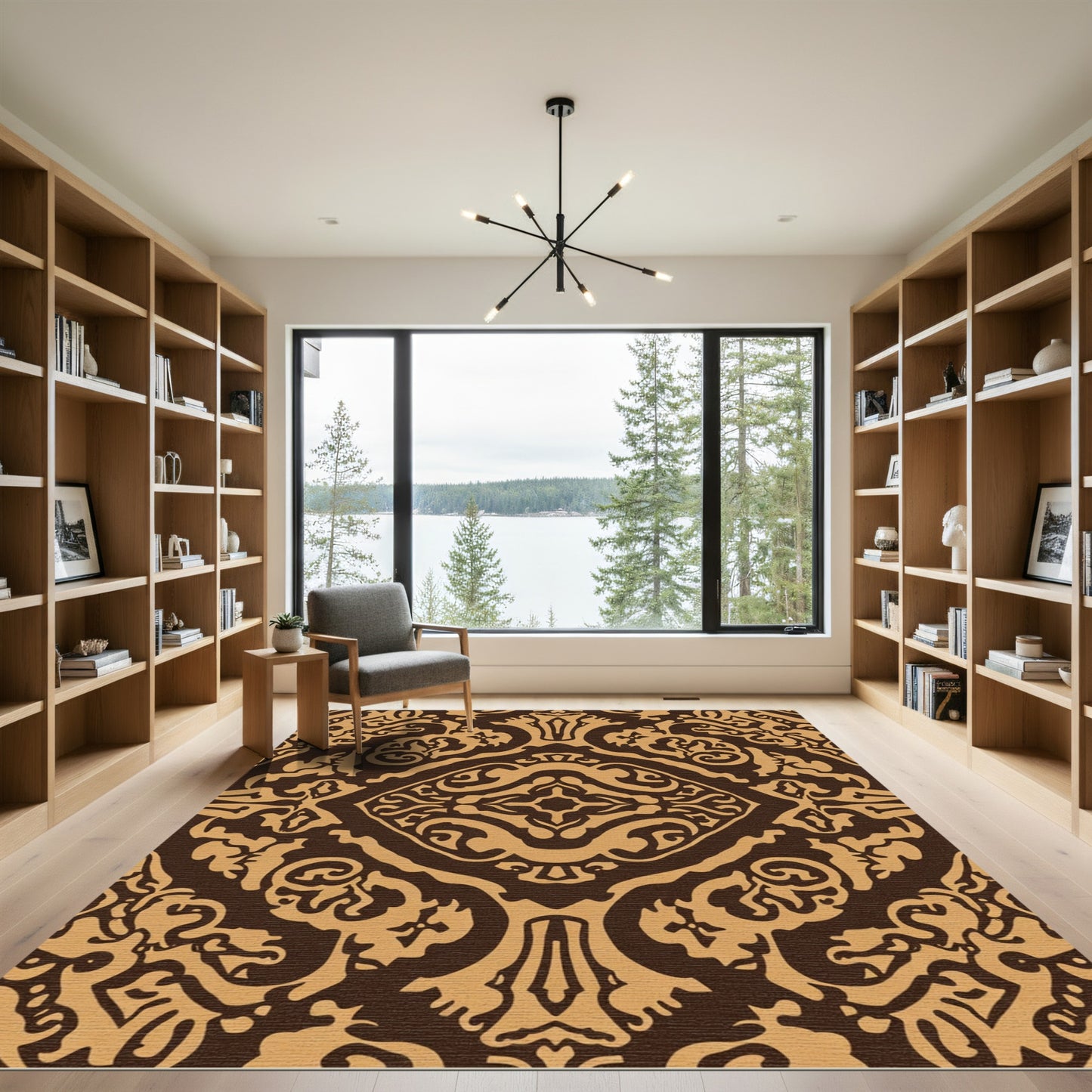 Classic Brown Ornate Damask Rug