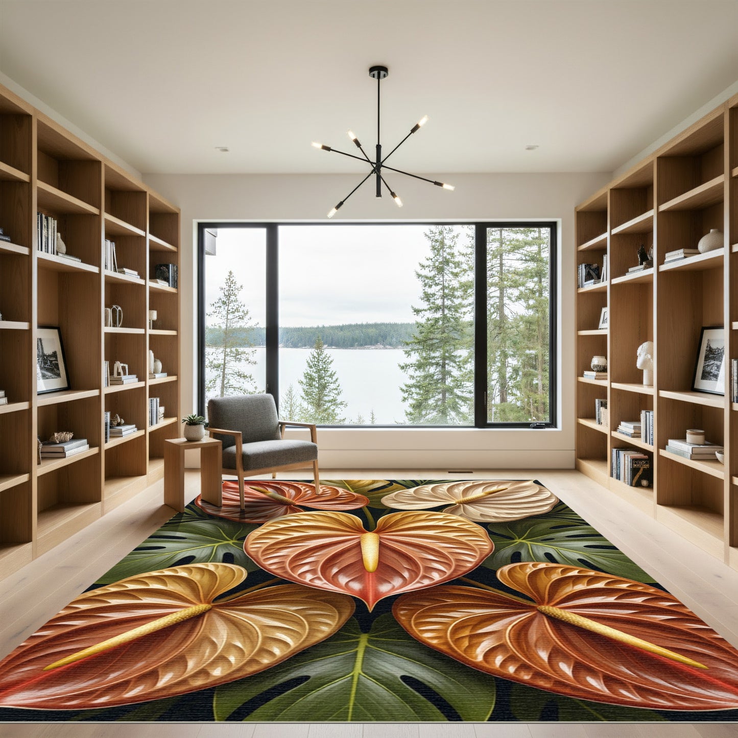 Golden Earthy Anthurium Floral Arrangement Rug
