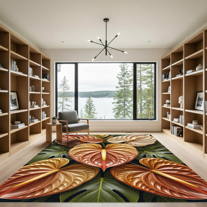Golden Earthy Anthurium Floral Arrangement Rug