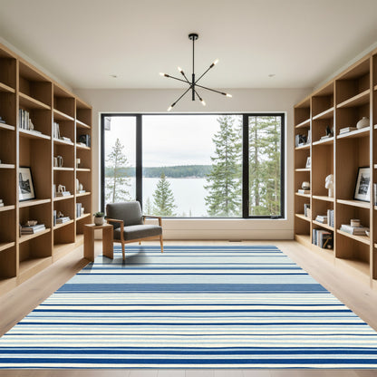 Coastal Ocean Blue Stripe Rug
