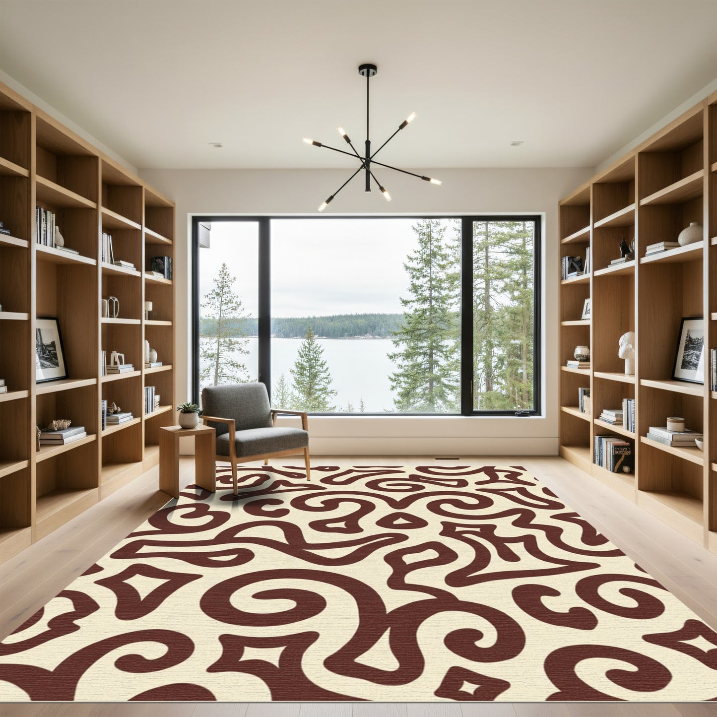 Cream Brown Swirl Abstract Organic Rug