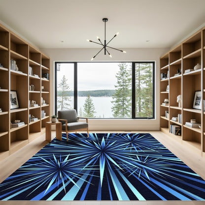 Dynamic Blue Starburst Explosion Rug