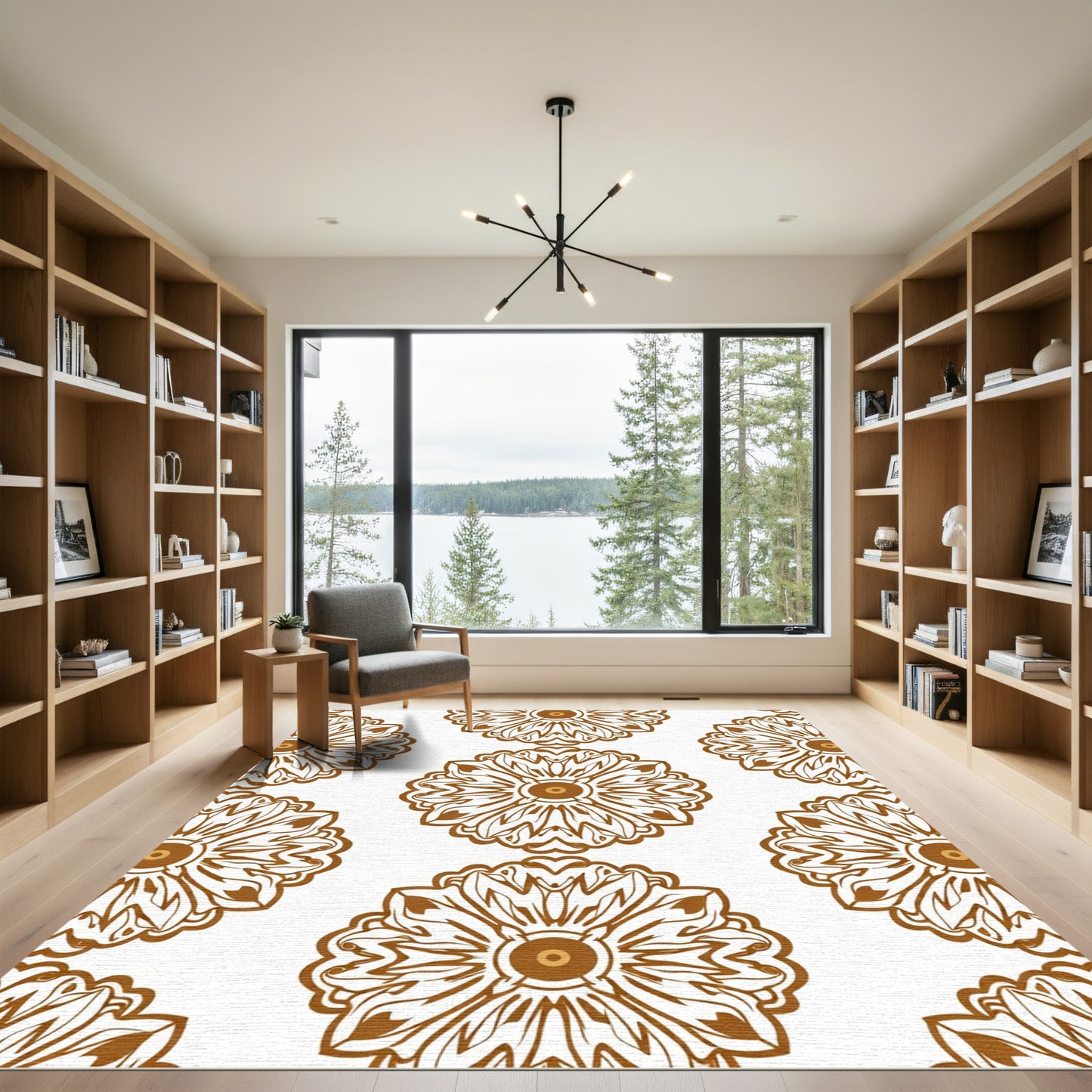 Brown Medallion Floral Symmetry Rug