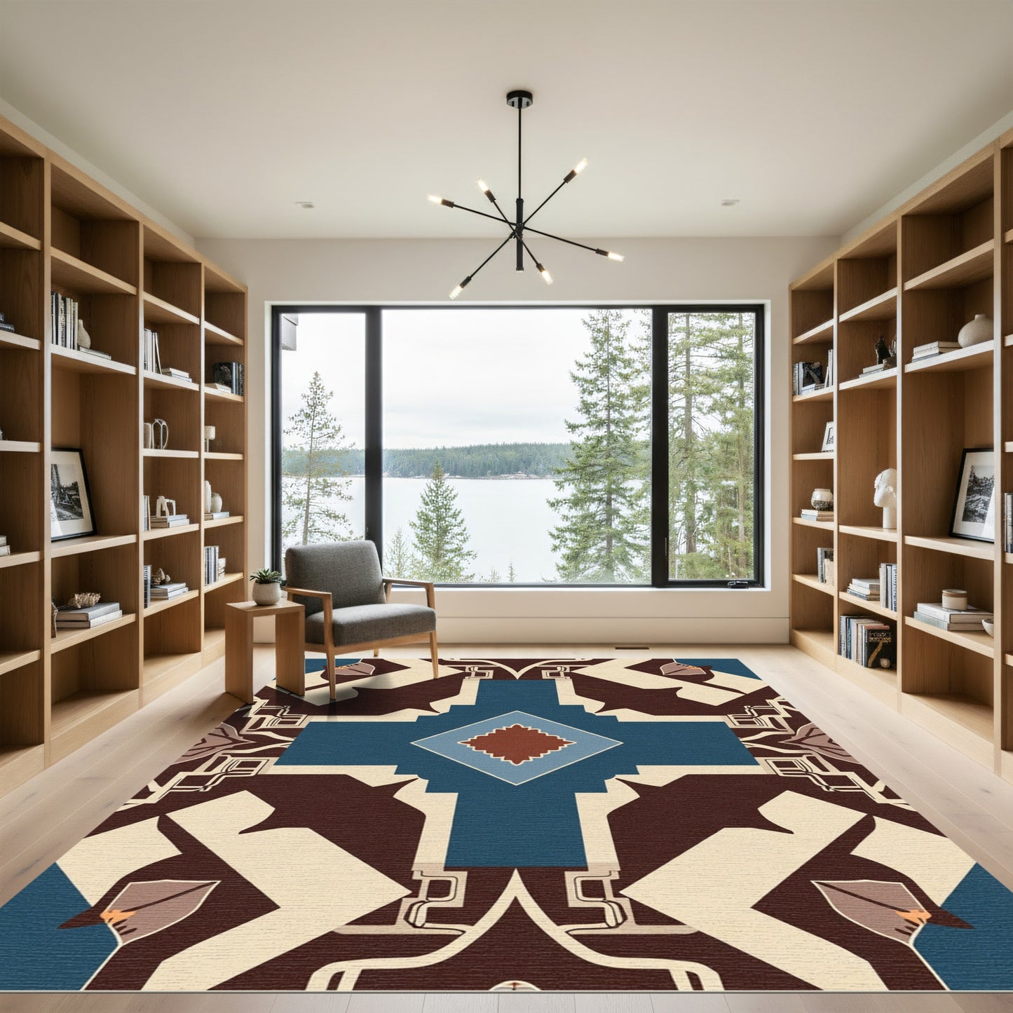 Bold Teal Geometric Cross Composition Rug