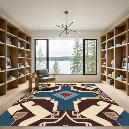 Bold Teal Geometric Cross Composition Rug