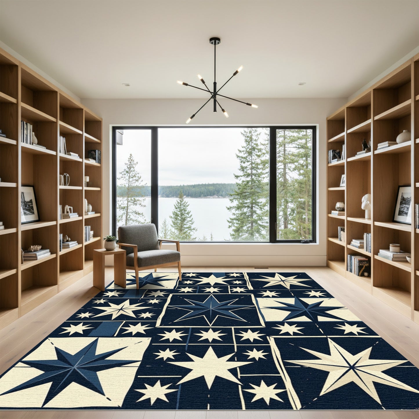 Navy Cream Celestial Star Geometric Rug