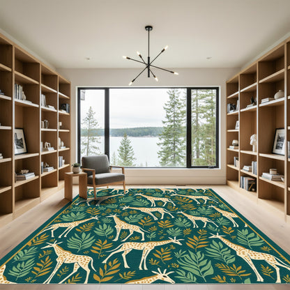 Playful Giraffe Foliage Garden Rug