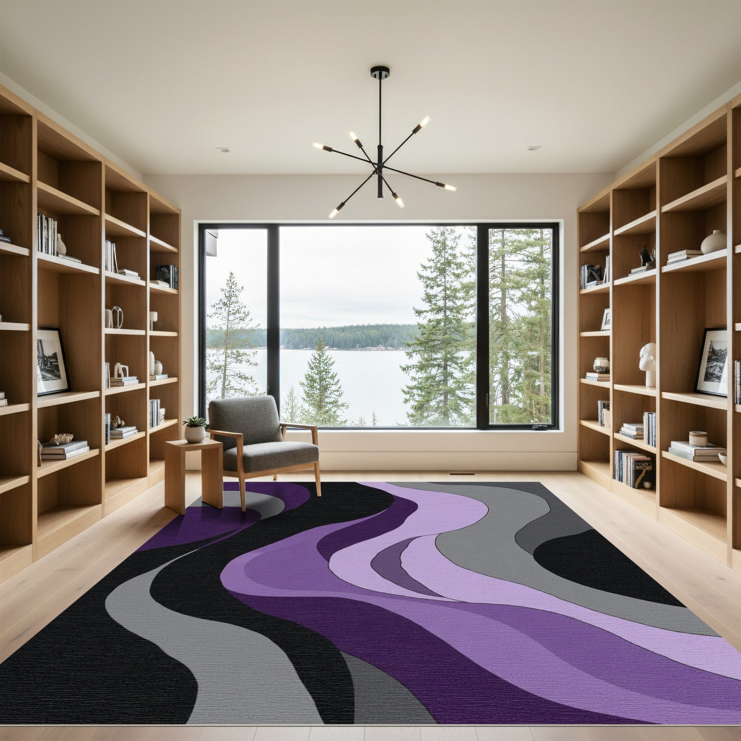 Abstract Lilac and Gray Flowing Waves Rug