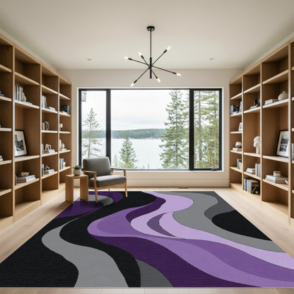 Abstract Lilac and Gray Flowing Waves Rug