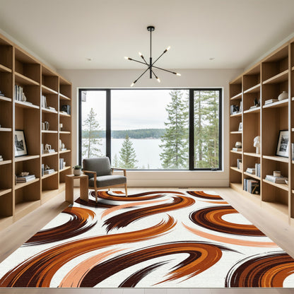 Abstract Copper Swirls Earthy Tone Rug