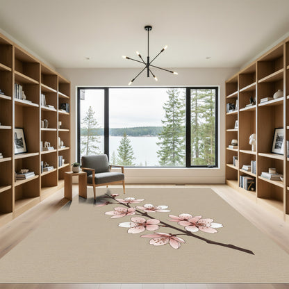 Elegant Soft Pink Cherry Blossom Branch Rug