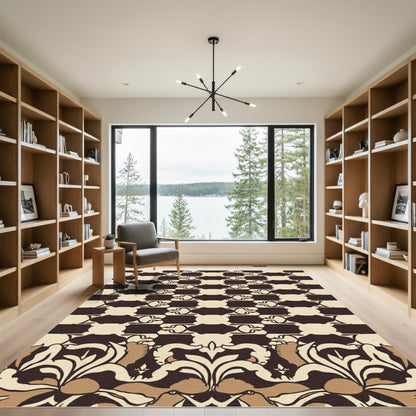 Black Beige Repeating Abstract Floral Rug
